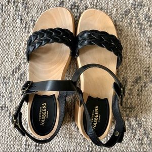 Swedish Hasbeens Black Braided Clogs